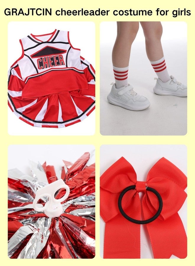GRAJTCIN Cheerleader Outfit for Girls Cheer Uniform Cheerleading Costume Halloween Christmas Dress for 6-7 Years (130, Red) - Image 5